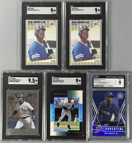 1989-2009 Ken Griffey Jr SGC & CGC Graded Mint to Mint+ Lot (5) w/ RC's/Inserts