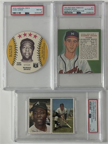 1954-1976 Baseball HOF PSA Graded Lot (3) w/ Spahn, Aaron, and Killebrew READ