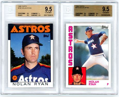 1984 & 1986 Topps BGS 9.5 GEM MINT Nolan Ryan Lot (2)