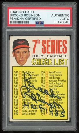 1967 Topps #531 7th Series Checklist Brooks Robinson Auto PSA AUTH