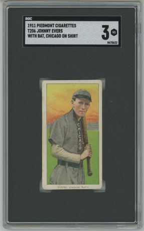 1909-11 T206 Piedmont Johnny Evers w/ Bat. Chicago on Shirt SGC 3 VG HOF