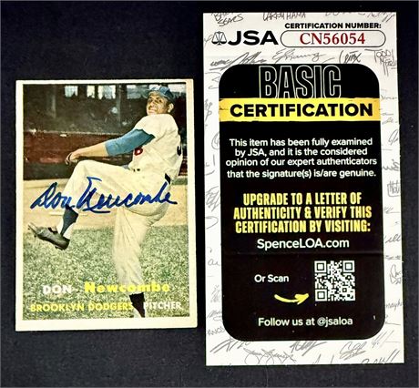 1957 Topps #130 Don Newcombe VGEX w/ Auto JSA