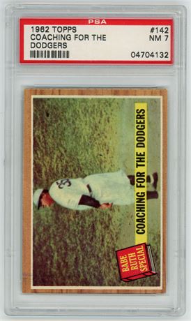 1962 Topps #142 Babe Ruth Coaching For The Dodgers PSA 7 NM