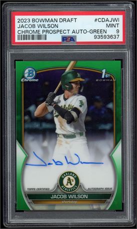 2023 Bowman Draft Jacob Wilson Chrome Prospect Auto-Green 37/99 PSA 9