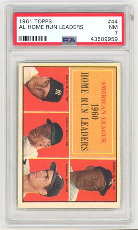 1961 Topps #44 AL Home Run Leaders w/ Mantle, Maris PSA 7 NM