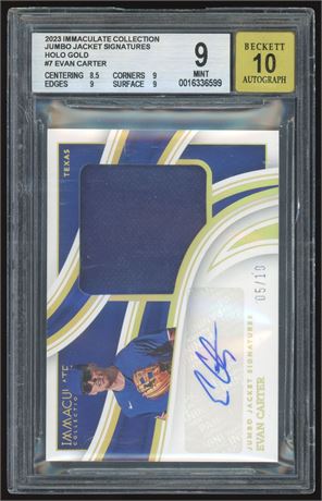 2023 Immaculate Jumbo Jacket Signatures Holo Gold #7 Evan Carter RC 5/10
