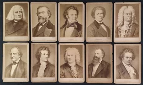 1890's Cabinet Cards Composer Lot (10) w/ Bach, Beethoven Low Grade w/ writing