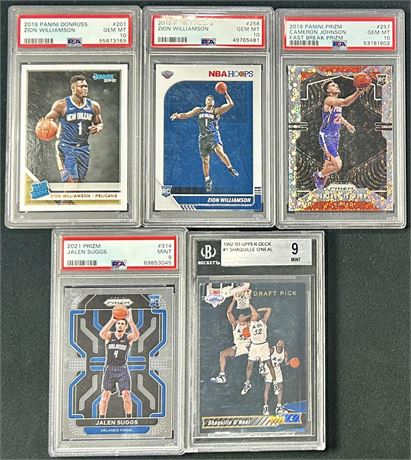 (5) Modern Graded Basketball RC Lot with Shaq and Zion