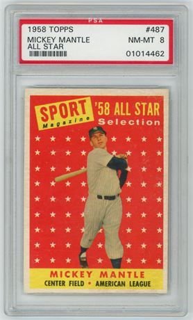 1958 Topps #487 Mickey Mantle Hi# All-Star PSA 8 NMMT