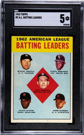 1963 Topps #2 AL Batting Leaders Mantle SGC 5 EX
