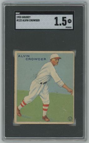 1933 Goudey #122 Alvin Crowder RC SGC 1.5 FAIR