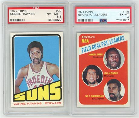 1971-1972 Topps PSA Graded Basketball HOF Lot (2) Kareem, and Hawkins