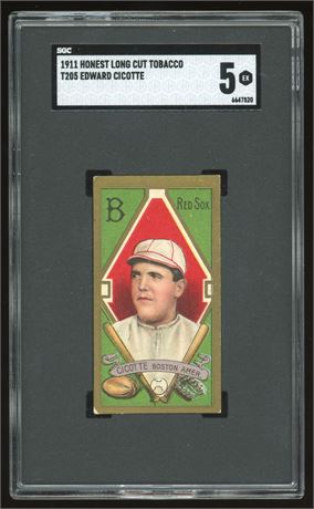 1911 T205 Honest Long Cut Edward Cicotte SGC 5 EX Great Color