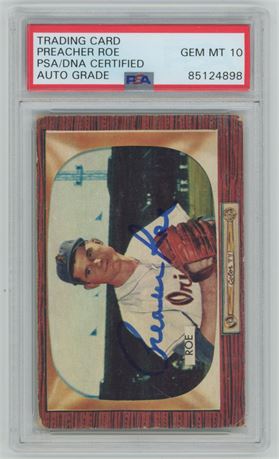 1955 Bowman #216 Preacher Roe Auto PSA 10