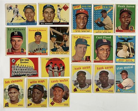 1955-1959 Topps Major Star Lot (19) Mantle, Mays, Aaron READ