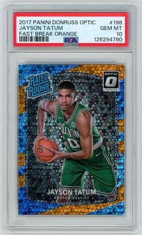 2017 Panini Donruss Optic #198 Jayson Tatum RC Fast Break Orange 97/193 PSA 10