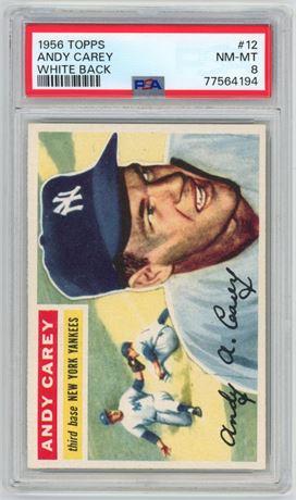 1956 Topps #12 Andy Carey White Back PSA 8 NMMT