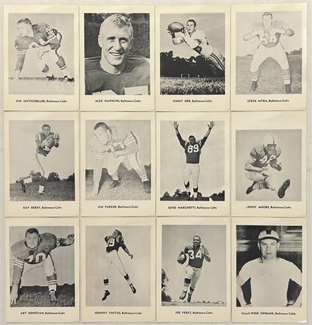 1961 Jay Publishing Picture Pack Baltimore Colts Complete Set (12) w/ Unitas