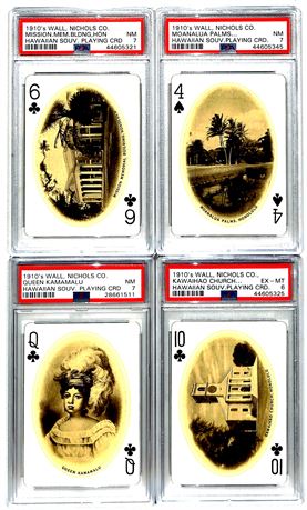 (4) 1910's Wall, Nichols CO. Hawaiian Souv. Playing Cards PSA Graded Lot