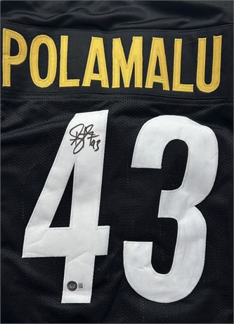 Troy Polamalu XL Autographed Pro Style Black Football Jersey Beckett