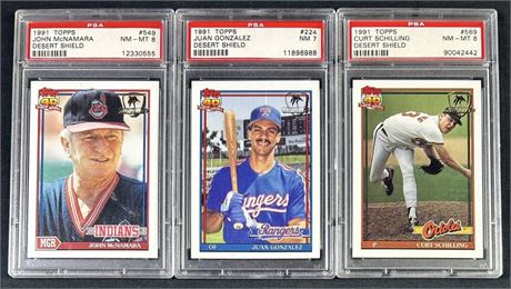 1991 Topps Desert Shield Baseball PSA Graded Lot (3) w/ Schilling, and Gonzalez