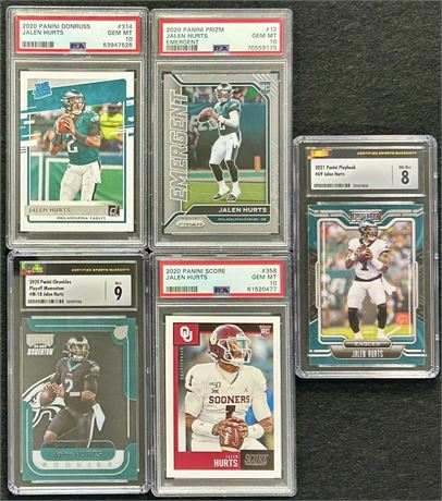 2020-2021 Jalen Hurts Graded Lot (5) w/ 4 RC's