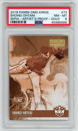 2018 Panini DMD. Kings #73 Shohei Ohtani RC Sepia Artist Proof Gold 88/99 PSA 8