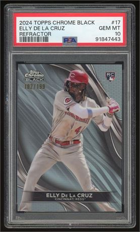 2024 Topps Chrome Black Elly De La Cruz RC Refractor 102/199 PSA 10 GEM MINT