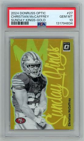 2024 Donruss Optic #27 Christian McCaffrey Sunday Kings-Gold 8/10 PSA 10