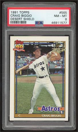 1991 Topps #565 Craig Biggio Desert Shield PSA 8 NMMT