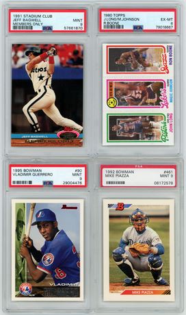 1980-1995 Basketball/Baseball PSA Graded RC Stars Lot (4) w/ Magic, and Piazza
