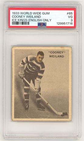 1933 World Wide Gum #65 Cooney Weiland RC Ice Kings English Only PSA 3 VG