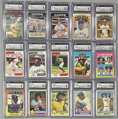 1971-76 Topps CSG Graded Star Lot (15) w/ Mays, Jackson, Clemente, Parker RC