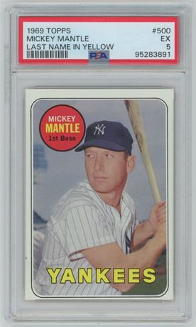 1969 Topps #500 Mickey Mantle Last Name in Yellow PSA 5 EX