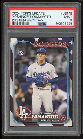 2024 Topps Update Yoshinobu Yamamoto RC Independence Day 67/76 PSA 9 MINT