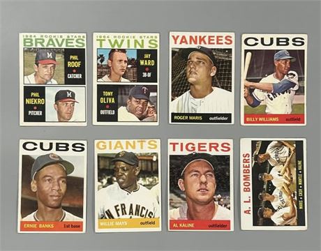 1964 Topps Star Lot (8) w/ Niekro RC, Banks, Mays & Kaline VG AVG