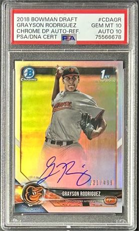 2018 Bowman Draft Grayson Rodriguez RC Chrome DP Auto REF 221/499 PSA 10/10