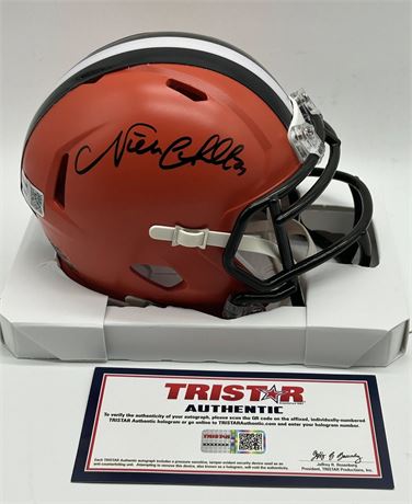 Nick Chubb Autographed Cleveland Browns Riddell Speed Mini Helmet Tristar