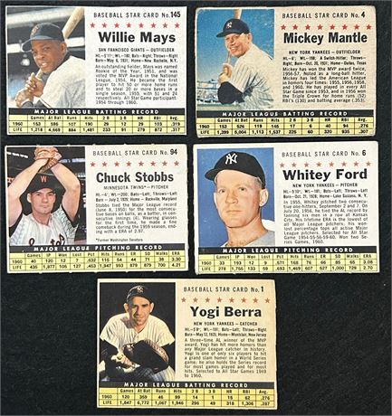 1961 Post Cereal Hand Cut Lot (5) W/ Mantle (Writing), Mays, Berra & Ford
