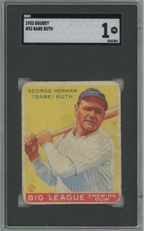 1933 Goudey #53 Babe Ruth SGC 1 POOR