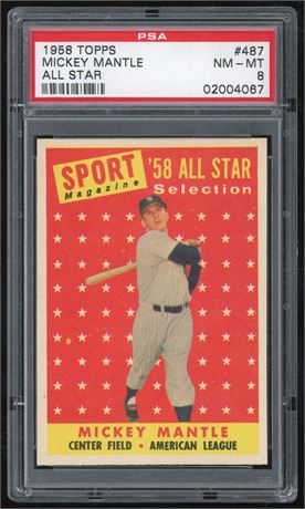 1958 Topps #487 Mickey Mantle All-Star PSA 8 NMMT