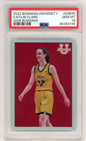 2022 Bowman University Caitlin Clark RC - 2009 Bowman PSA 10 GEM MINT