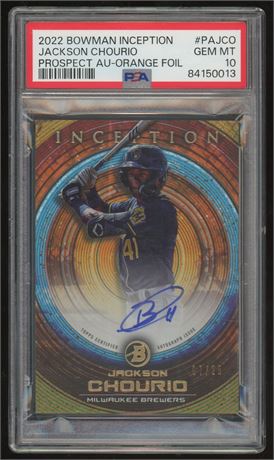 2022 Bowman Inception Jackson Chourio Prospects Auto Orange Foil 7/25 PSA 10