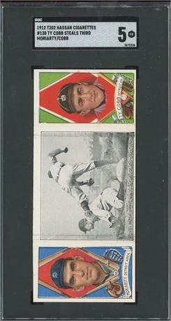 1912 T202 Hassan #130 Moriarity & Cobb Ty Cobb Steals Third SGC 5 EX