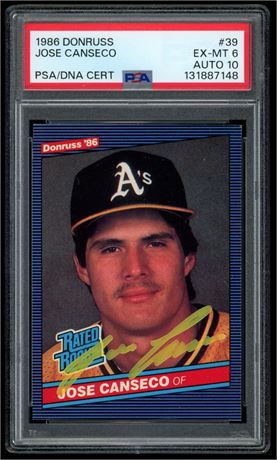 1986 Donruss #39 Jose Canseco Rated Rookie Auto PSA 6 EXMT Auto 10