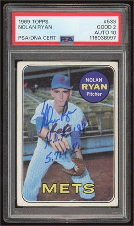 1969 Topps #533 Nolan Ryanl Auto  PSA 2 Auto 10