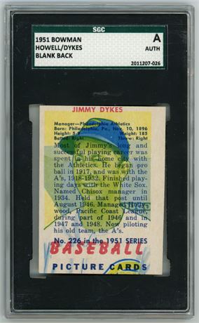 1951 Bowman Howell/Dykes Blank Back Error