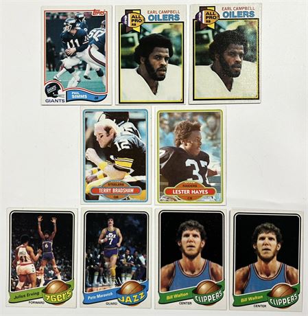 1980-1982 Topps Multisport Star Lot (9) w/ 2 Earl Campbell RC's NM AVG