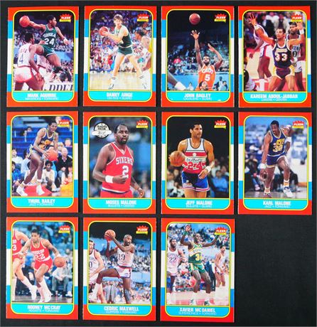1986 Fleer Basketball Raw Lot (11) w/ Karl Malon, & Kareem Abdul-Jabbar