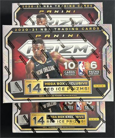 2021 Panini Panini Prizm Basketball Factory-Sealed Mega Box Lot (3) Red Ice
